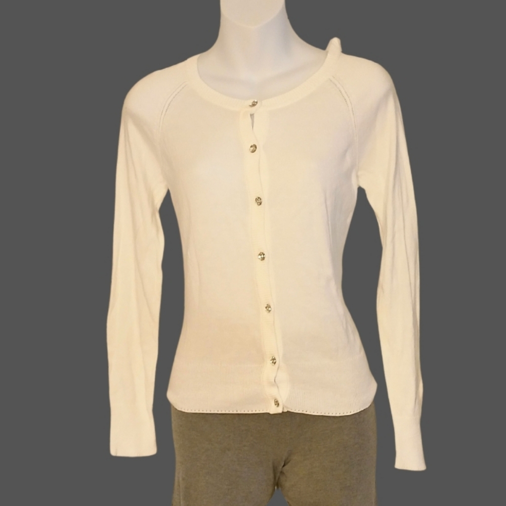 Girls' Children's Elegant White Button-Up Sweater With Diamond Buttons